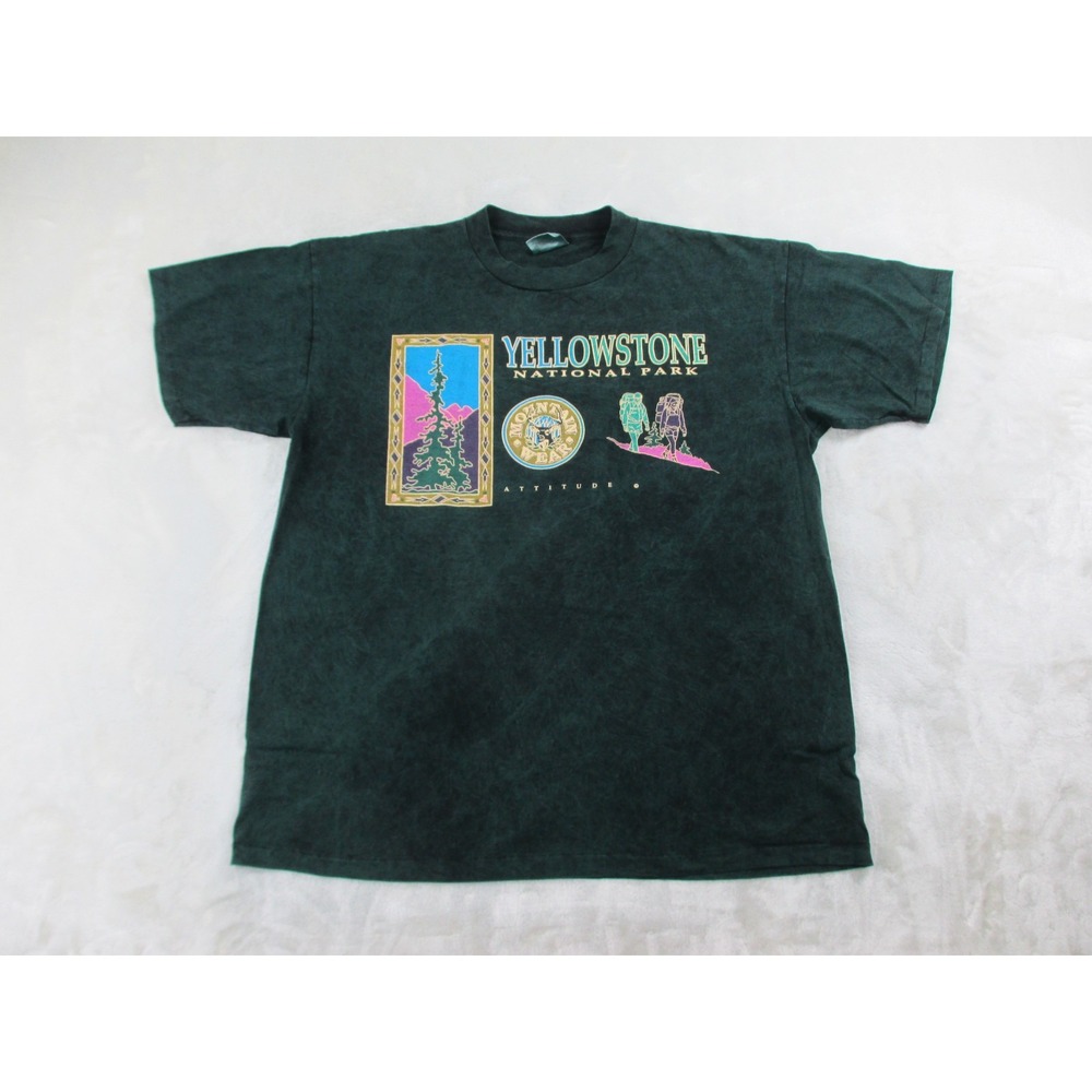 VINTAGE Oneita Shirt Mens Extra Large Green Yellowstone National Park USA 90s
